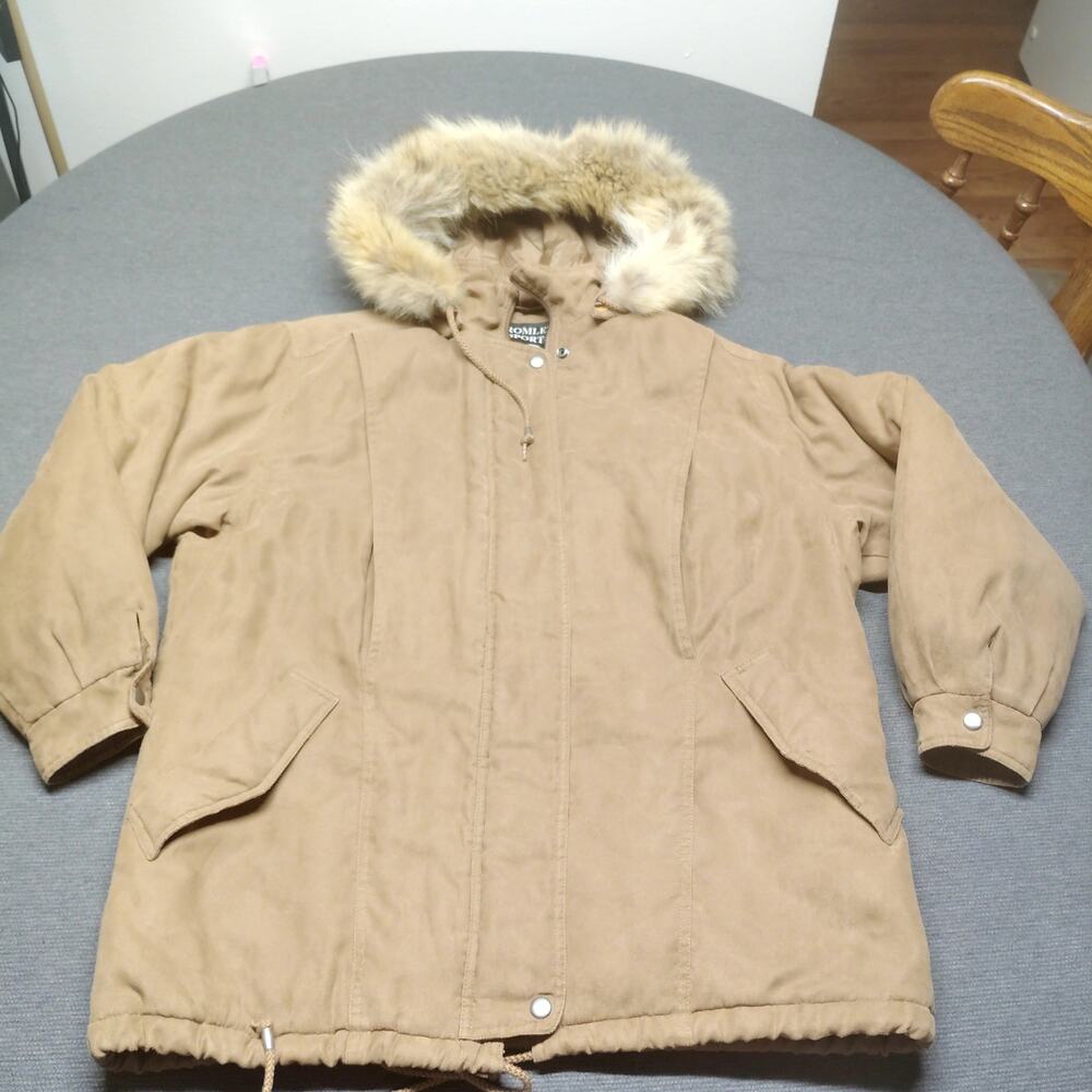 Bromley Sport Thermoloft Insulated Parka Jacket Fur Trim Hood Brown Petite M PM